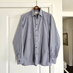 Boswell & Sons Shirtmakers Body Cut Cotton Dress Shirt Blue Houndstooth 17.5 /44